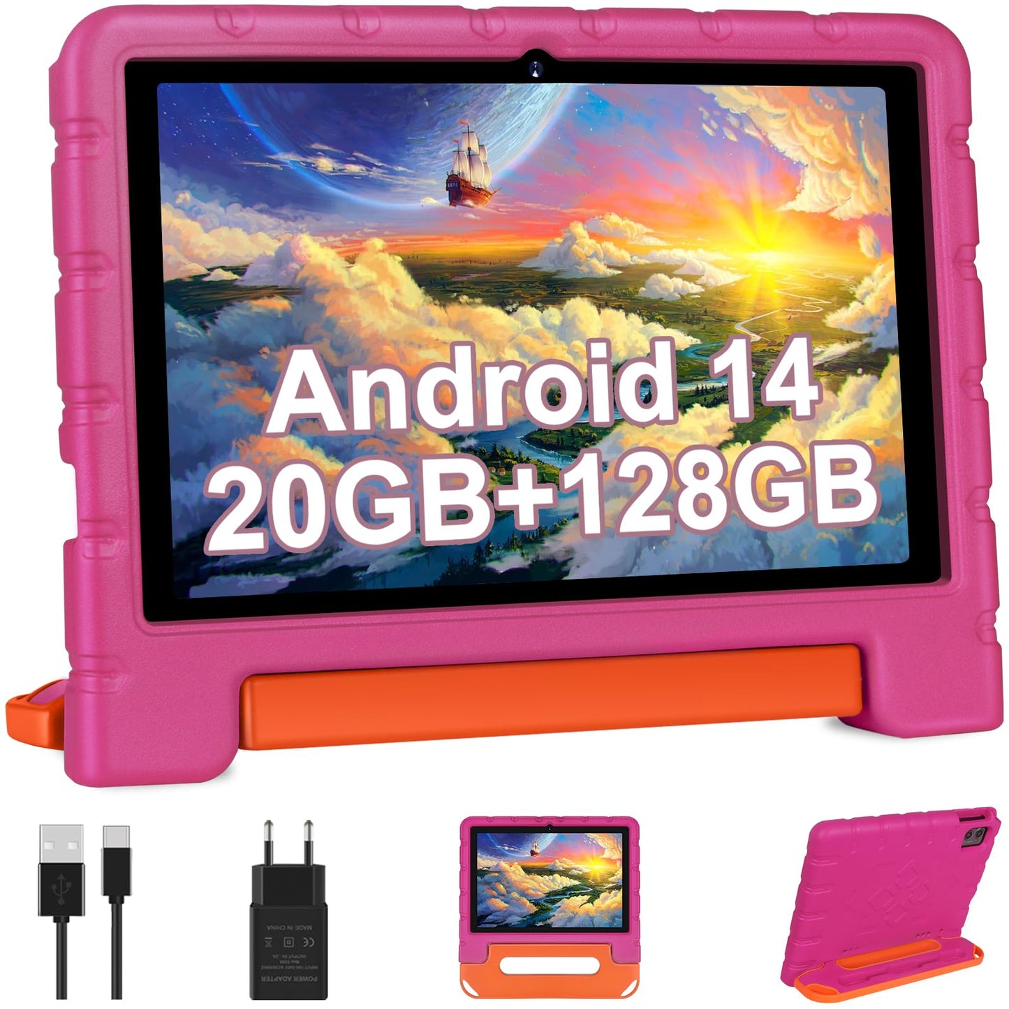 ZIOVO 2025 Latest 10-inch Android Tablet, 20GB RAM+128GB ROM (TF 1TB), 5G WiFi 6, Octa-Core, Widevine L1, 6000mAh, BT 5.0, GMS Certified Tablet with Eva Case - Pink