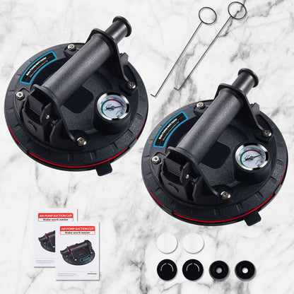 2 Pack 8" Glass Lifter Suction Cup with Manometer Vacuum Suction Cup, Strong Suction Pad - Suitable for heavy glass, tiles, iron plate, slate, suction cups for material transport industry (load about 150kg/330lbs)