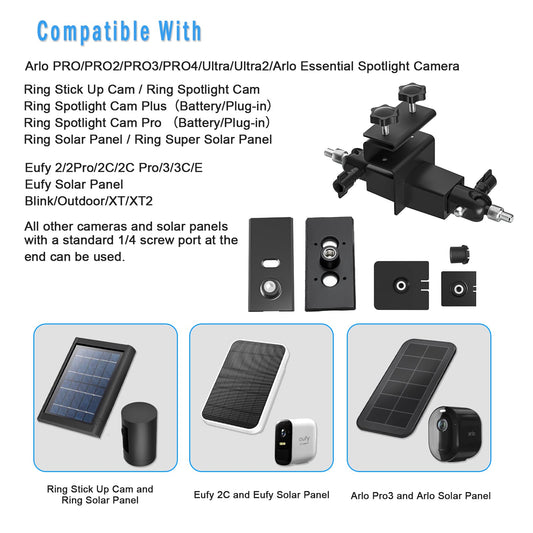 2-in-1 gutter mount for Arlo Solar Panel/Arlo Pro 3/Arlo Ultra/Arlo Ultra 2/Arlo Essential/Arlo Pro 4/eufyCam Outdoor Mount accessory for Arlo Pro 4 and Arlo Solar Panel (Black, 1 piece)