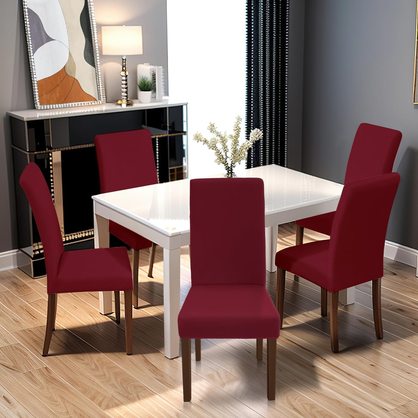Yugarlibi Chair Covers 4 Pack Stretch Chair Covers Elastic Chair Cover Removable Washable Chair Protectors for Kitchen Restaurant Hotel Banquet Wedding (Bordeaux, 4 Pieces)