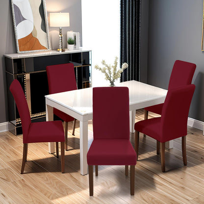 Yugarlibi Chair Covers 4 Pack Stretch Chair Covers Elastic Chair Cover Removable Washable Chair Protectors for Kitchen Restaurant Hotel Banquet Wedding (Bordeaux, 4 Pieces)