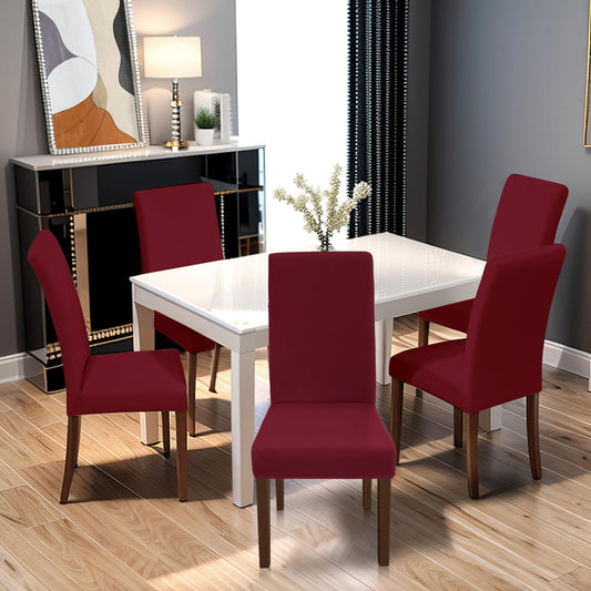 Yugarlibi Chair Covers 4 Pack Stretch Chair Covers Elastic Chair Cover Removable Washable Chair Protectors for Kitchen Restaurant Hotel Banquet Wedding (Bordeaux, 4 Pieces)