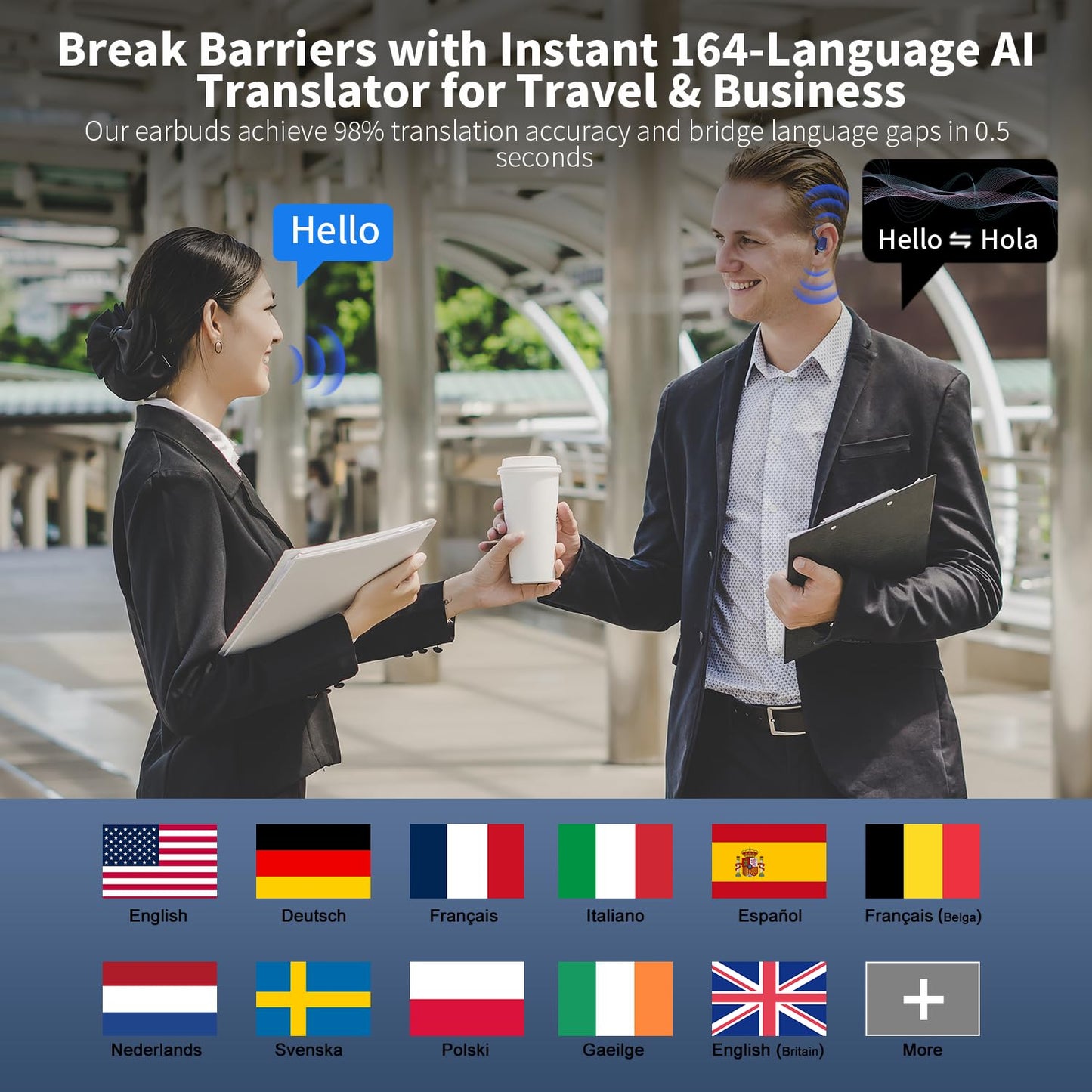 OYIB AI headphones translator, 6 translation modes with app, 50-hour Bluetooth 5.4 translator headphones with ENC Mic