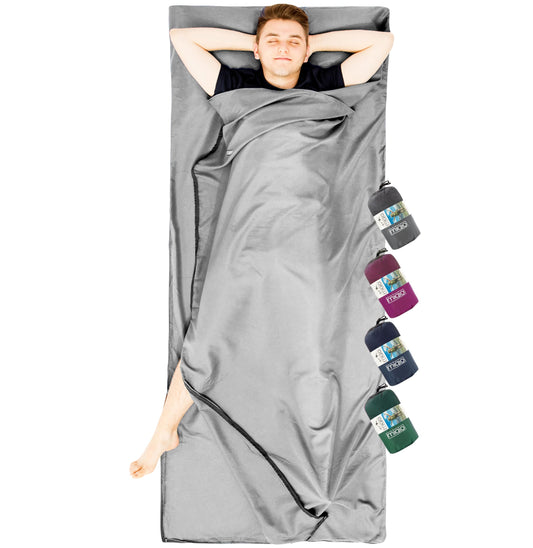 MIQIO® 2in1 sleeping bag liner ultra-light with full-length zipper (left or right): Thin comfort travel sleeping bag and XL travel blanket in one.