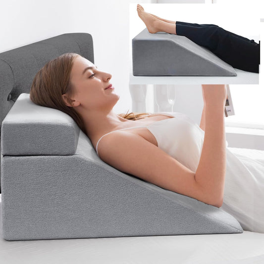 NOFFA Reading Pillow & Wedge Pillow for Leg Elevation, Memory Foam Neck, Back, Leg Support Pillow, removable multipurpose cushion for bed, sofa, sitting, sleeping, resting (Gray)