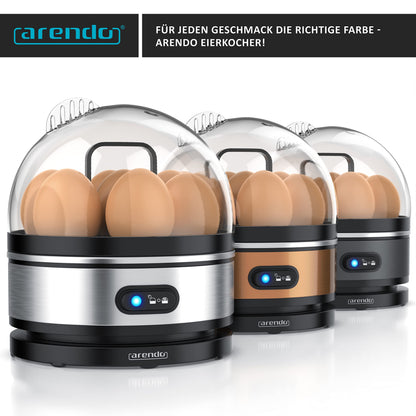 Arendo Sevencook egg cooker 400 W - stainless steel design - cooks 1-7 eggs - on/off switch - 3 cooking levels - keep warm function - signal tone - BPA-free - silver