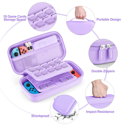Switch case for Nintendo Switch - innoAura 18 in 1 Switch accessory kit with Switch case, Switch case, Switch game storage, Switch screen protector, Switch stand, Switch joystick caps (Purple)