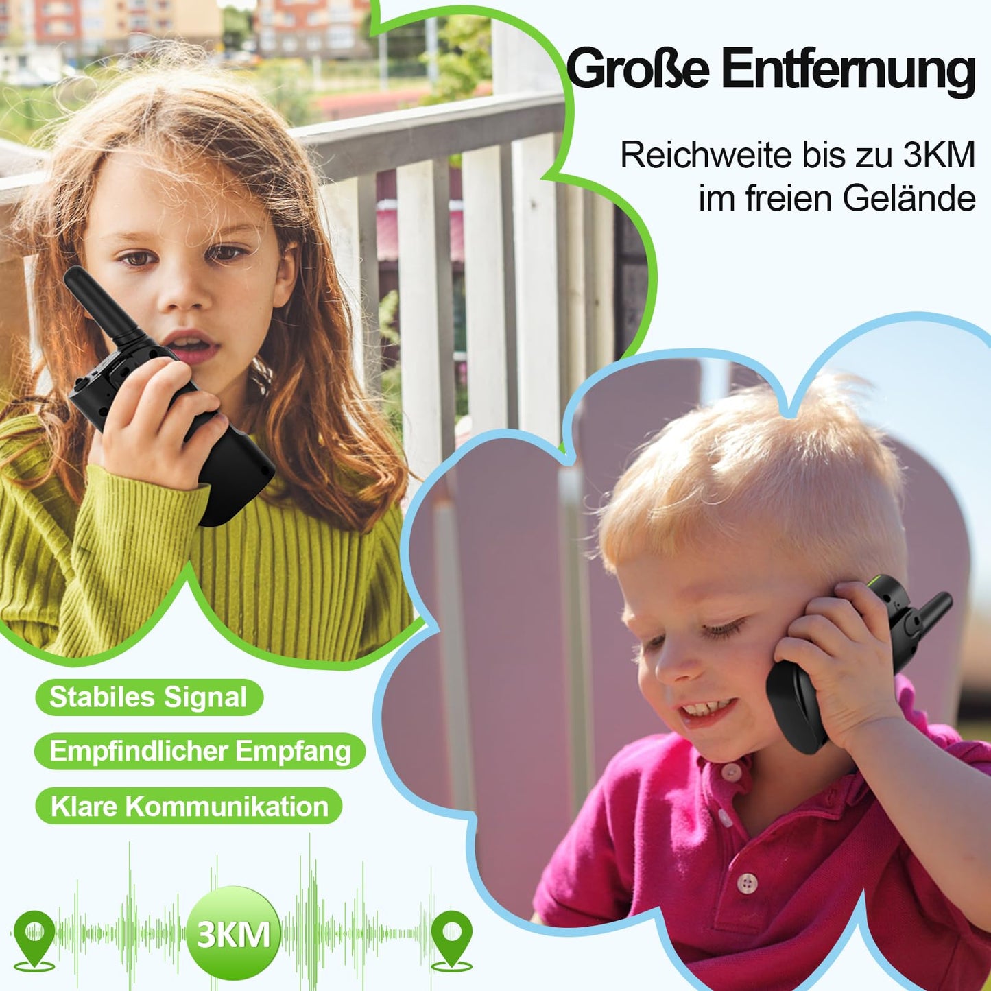 AWANFI Walkie Talkie for Kids, ages 3-12, rechargeable with Li-ion battery, radio set, walkie talkie with VOX, LCD flashlight, keypad lock, perfect gift for camping adventures.