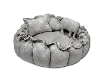 LOOLAY Babynest 3in1 XXL – Baby nest, play mat, and travel bed 90/155cm - Handmade from cotton with ruffles - Perfect for twins (Dandelion Grey/Minky Grey)