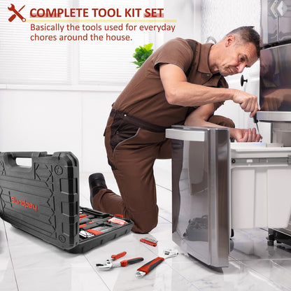 Sundpey Tool Set 148pcs - Household tool box with ratchet screwdriver, hex key, pliers & voltage tester for Men and Women Red