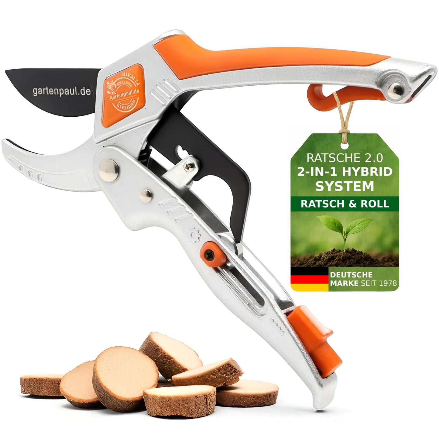 GARDENPAUL Ratchet 2.0 with Sharpener, Anvil Hybrid Ratchet & Garden Scissors SK5 Blade, Professional Garden Tool as Tree Pruner Branch Cutter Garden Ratchet Scissors Rose Scissors Herb Scissors Harvest Scissors