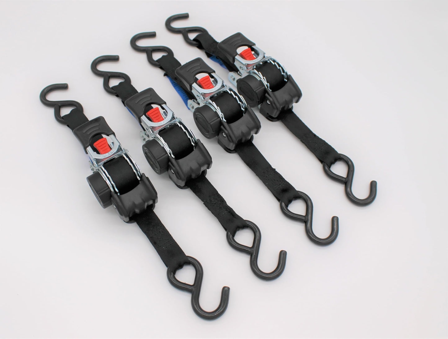 4 pieces automatic ratchet strap tie-down with S-hooks 1.8m x 25mm 300/600 daN