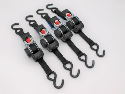 4 pieces automatic ratchet strap tie-down with S-hooks 1.8m x 25mm 300/600 daN
