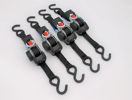 4 pieces automatic ratchet strap tie-down with S-hooks 1.8m x 25mm 300/600 daN