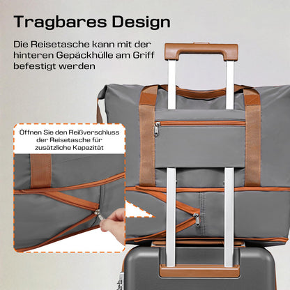 Joyway 5-piece luggage set made of ABS hard shell material. Expandable trolley set with 4 wheels and TSA lock. The luggage set includes 1 travel bag and 1 toiletry bag in grey.