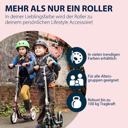 HUDORA BigWheel 205 Scooter - Stable aluminum scooter - Height-adjustable & foldable city scooter with stand - Sporty scooter for kids & adults up to 100kg.