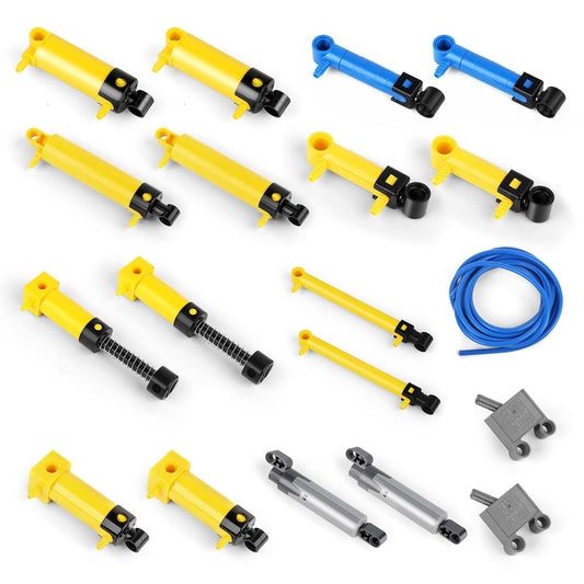 Mould King Pneumatic Kits with 10 types of pneumatic cylinders, MOC air pump piston pressure rods, 19-piece pneumatic accessory set suitable for crane truck/vehicle building block models.