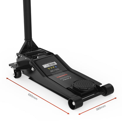 3T hydraulic jack - Low-profile floor jack with 2X rubber pad & dual piston - Quicklift from 75 mm lifting height - for cars, vehicles & SUVs - up to 3 tons lifting capacity - professional jack.