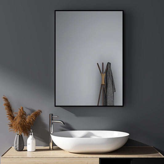 HY-RWML Wall mirror large Black 50x70 cm Mirror Rectangular stainless steel cosmetic mirror and shatter protection for bathroom washrooms bedrooms horizontal and vertical installation