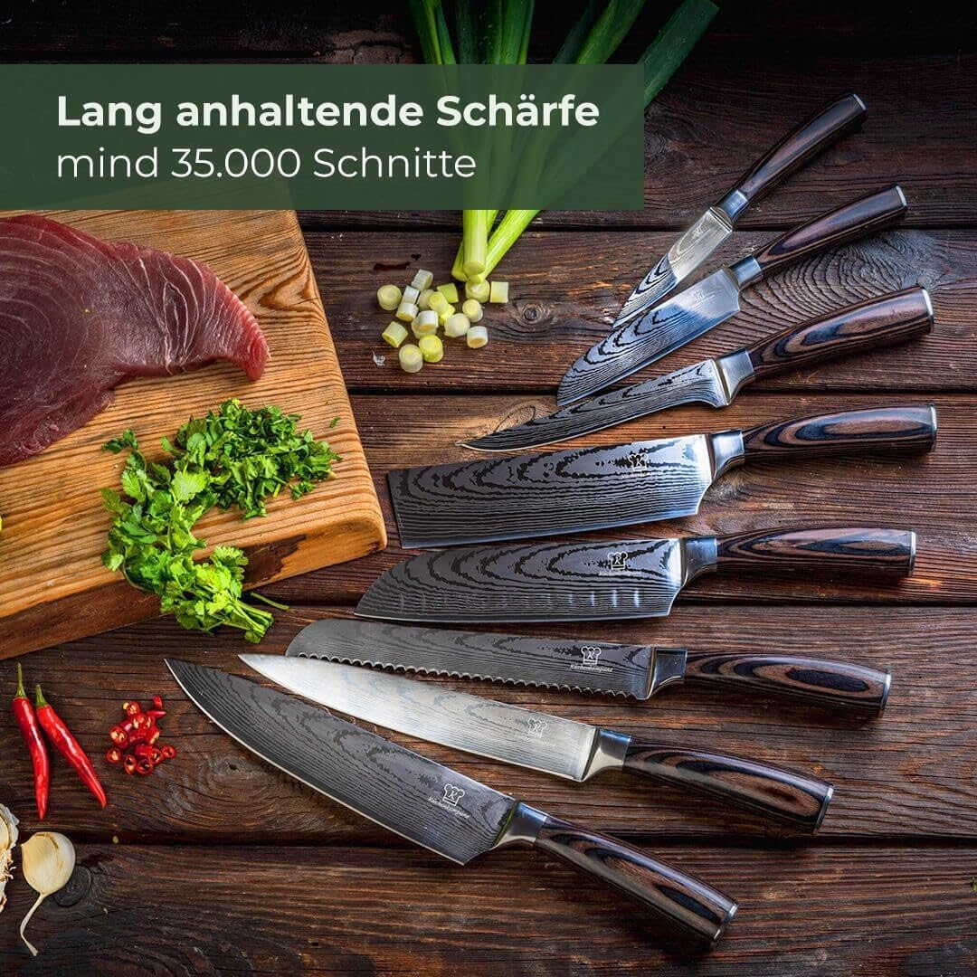 Kitchen Companion - Asian stainless steel knife set premium - 8-piece kitchen knife set with ergonomic Pakkawood handle including gift box - Rust-free & sharp knives - Designed in Germany