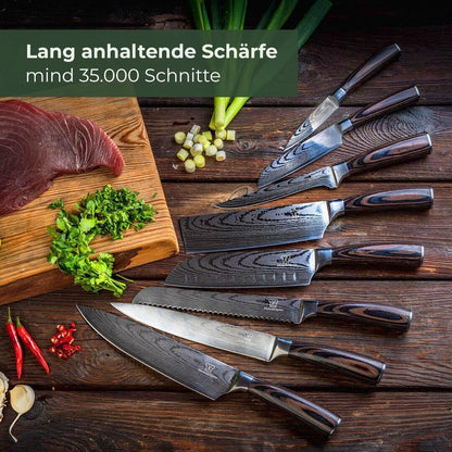 Kitchen Companion - Asian stainless steel knife set premium - 8-piece kitchen knife set with ergonomic Pakkawood handle including gift box - Rust-free & sharp knives - Designed in Germany