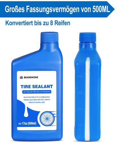 Beanewone tubeless sealant, 500ml tubeless milk and tubeless syringe for direct injection of long-lasting sealant into MTB and road bike tires.