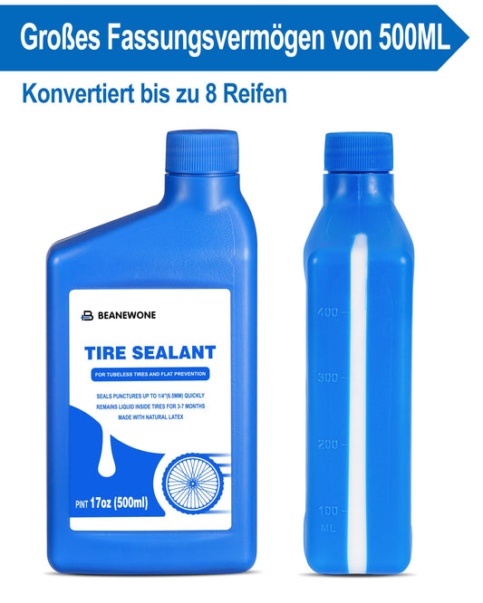 Beanewone tubeless sealant, 500ml tubeless milk and tubeless syringe for direct injection of long-lasting sealant into MTB and road bike tires.