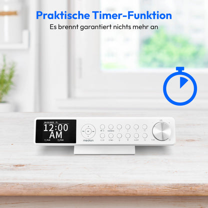 MEDION P66750 Kitchen under-cabinet radio (DAB+ kitchen radio, PLL FM radio, dimmable TFT color display, cooking timer, Bluetooth, LED strip, including mounting material) white