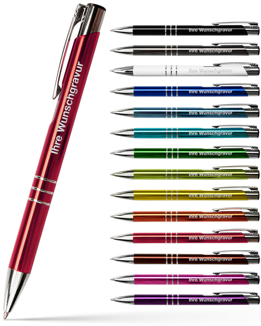 #teamludorf 100x Metal Ballpoint Pens with Custom Engraving - Personalized Pens - Pen with Name - 14 Colors & 20 Font Styles - 100 Pieces - Red