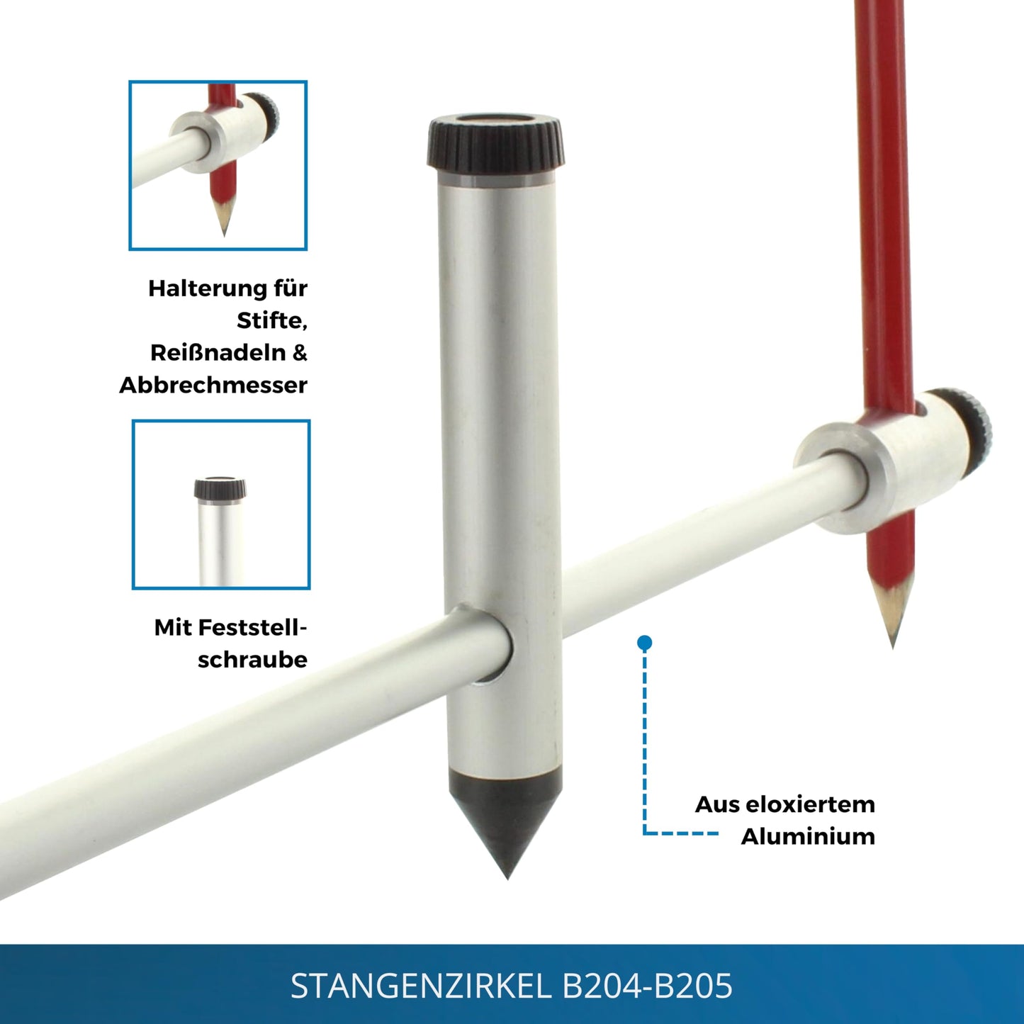 hedue® Straight Compass 100 cm - Precision large compass, marking compass made of anodized aluminum, professional compass with pencil holder for marking & transferring larger circle shapes.