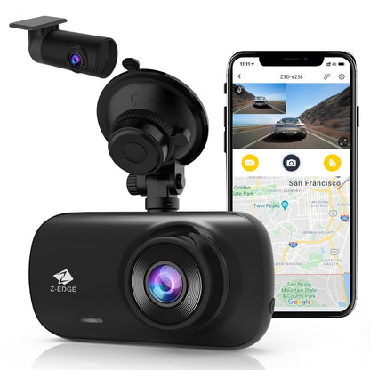 Z-Edge 4K Dashcam GPS WiFi Dual Car Camera 4K 2K 1080P 2.7 Inch LCD, APP Control, 155° Wide Angle Lens, Loop Recording, WDR Night Vision, G-Sensor, Parking Monitor (2025 Version)