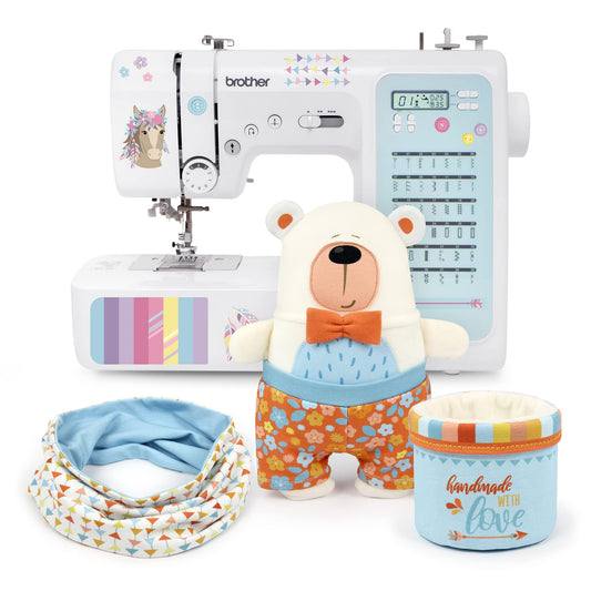 Computerized sewing machine for beginners & advanced sewers: brother FS-40s kullaloo edition, including sewing kit, finger guard & stickers.