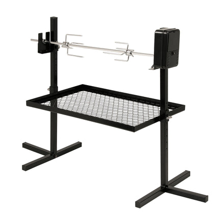 BBQ-Toro skewer set 70 cm | rotisserie for camping trip, bonfire | 2 meat needles, motor (battery), base with charcoal grate | grill accessory