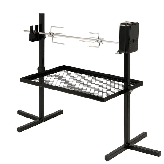 BBQ-Toro skewer set 70 cm | rotisserie for camping trip, bonfire | 2 meat needles, motor (battery), base with charcoal grate | grill accessory