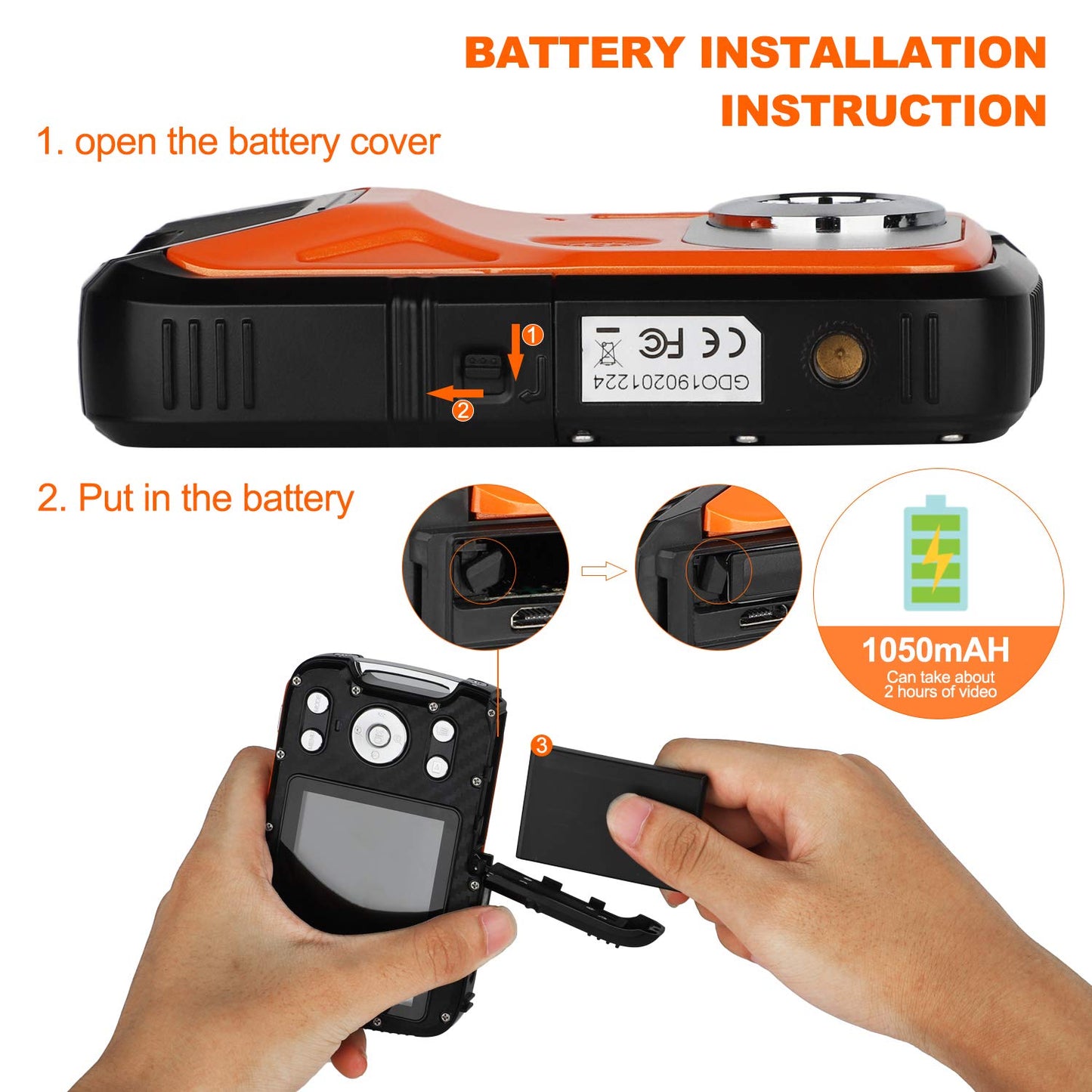 BYbrutek Kids Digital Camera, 21MP FHD 1080P, Waterproof up to 5m, 2.8-inch LCD, 8x Digital Zoom, Orange