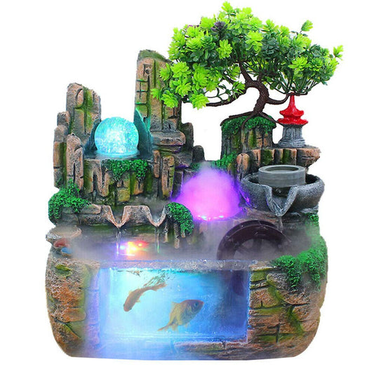 BJTDLLX Room Fountain Waterfall Garden Fountain Fountain with Mist and Led Light, Artificial Plants Water Fountain Stone Garden Fountain Table Fountain Indoor Decoration