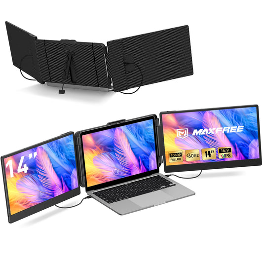 Maxfree S2 Portable Monitor for Laptop, 14" FHD 1080P IPS Laptop Monitor Extension, HDMI/Type-C Plug and Play, Laptop Screen Extension for 13-16.5" Laptops