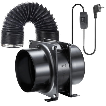 Ø100mm Axial Tube Fan, Exhaust Fan Duct Fan with On-Off Switch, 2m Duct Hose for Garage, Office, Grow Tent