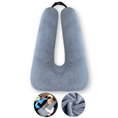 FHSGGP Travel Pillow Child Neck Pillow Car Sleep Pillow for Long Journeys U-Shape Car Seatbelt Pillow Travel Pillow for Kids Artificial Rabbit Fur Grey