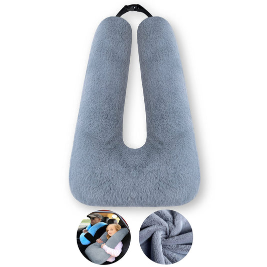 FHSGGP Travel Pillow Child Neck Pillow Car Sleep Pillow for Long Journeys U-Shape Car Seatbelt Pillow Travel Pillow for Kids Artificial Rabbit Fur Grey