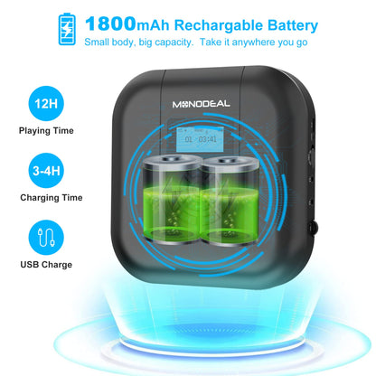 Portable CD Player, MONODEAL Bluetooth Portable, Rechargeable with Speaker and FM Transmitter, Discman CD Player for Car, Anti-Skip small with Headphones