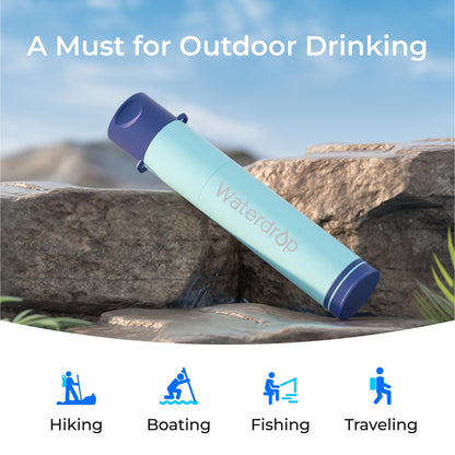 Waterdrop Water Filter Outdoor - Removes 99.99% of Bacteria, Survival Camping Filter System with Gravity Water Bag for Emergencies, Hiking, Travel (Light Blue)