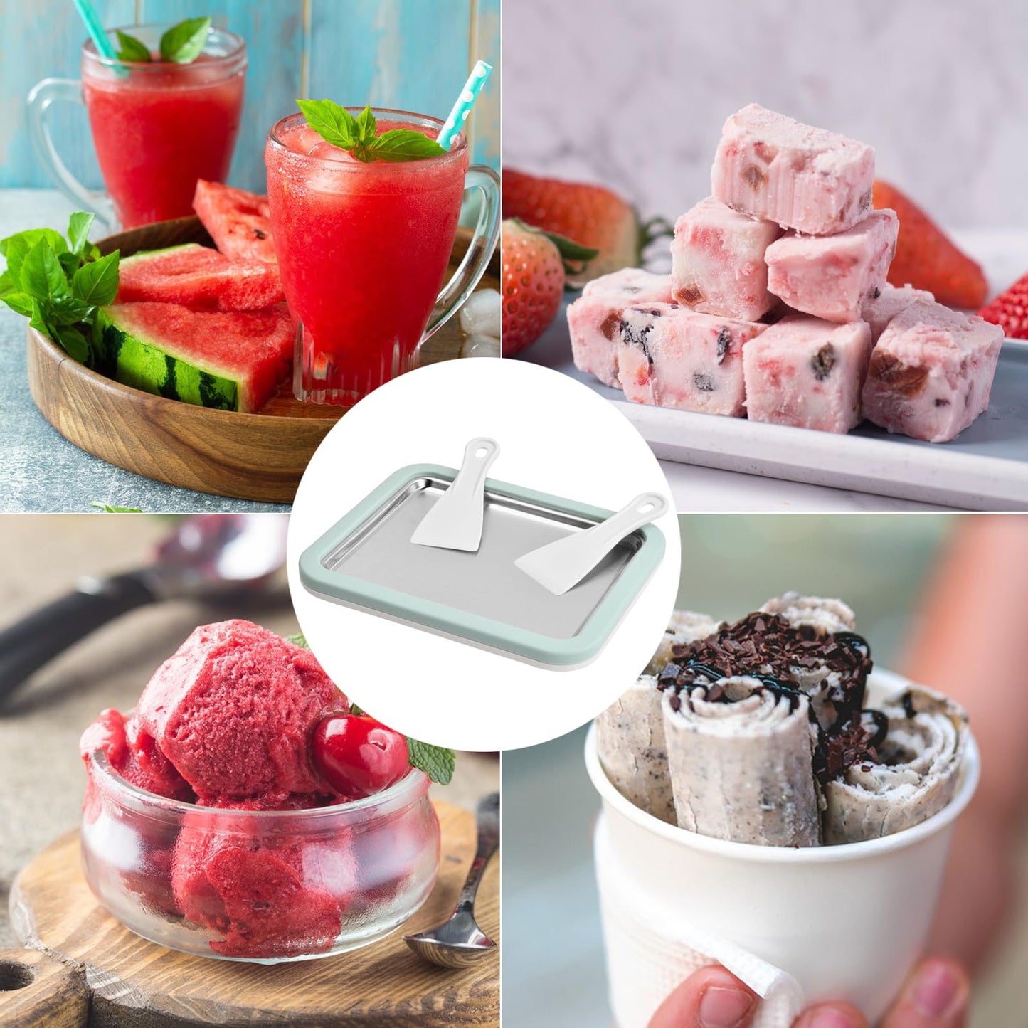 Cozlly ice plate for making ice, Rolled Ice Cream Maker, Ice Plate for Ice Rolls, Ice Cream Machine, Ice Cream Rolls plate with 2 spatulas for kids, home, family, gelato, sorbet, frozen yogurt.