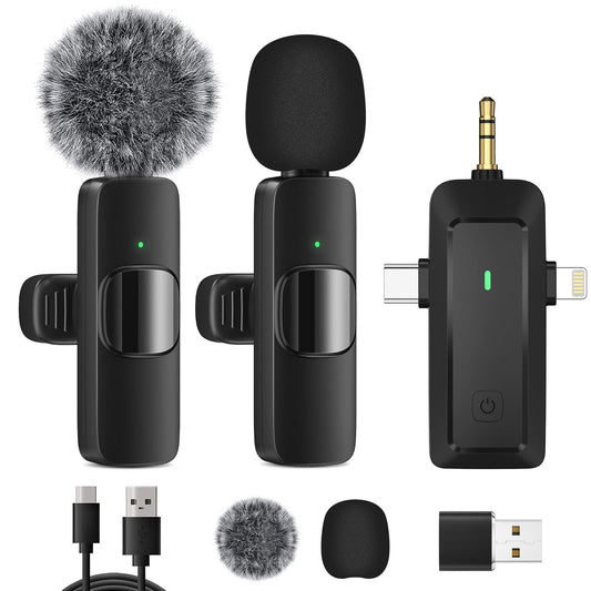 HMKCH Wireless Lavalier Microphone for iPhone/Android Phone/Camera/Computer/Laptop, Professional Mini Clip-on Mic with USB-C/3.5mm/USB Plug for Video Recording, Vlog, YouTube, TikTok
