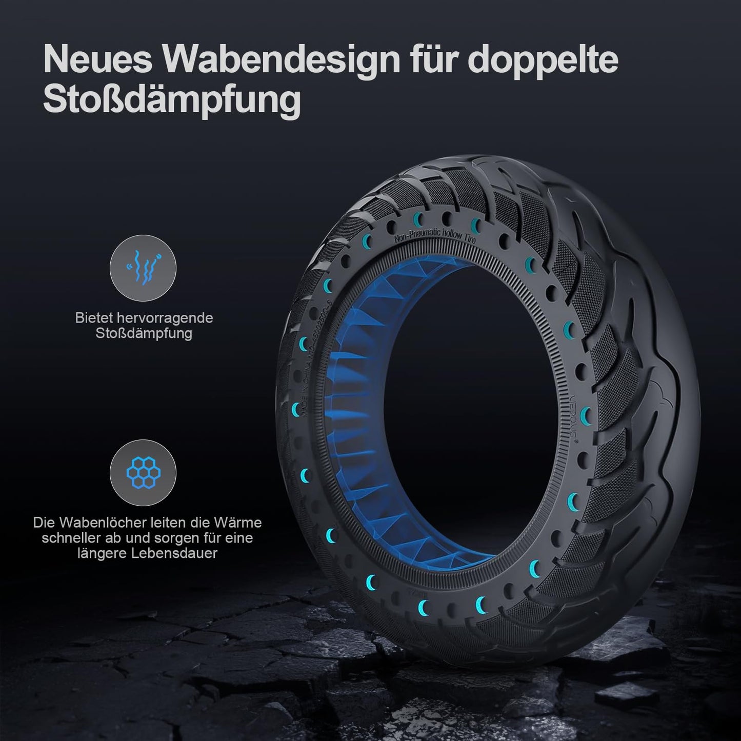 VOLOHAS 60/70-6.5 Solid Tire 10*2.5 for Ninebot Max G30/G30 D2/Odys Neo e100/Ducati Pro 2 Electric Scooter 10 inch Front or Rear Honeycomb Tire Anti-Slip Puncture-proof (1 PCS)