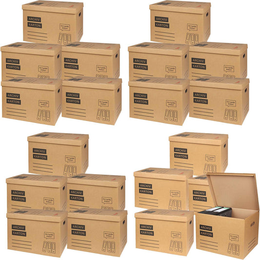 20x Archive Box File Box File Folder with Flap Lid and Bottom - for 5 large A4 files each for storage organization transport archive box