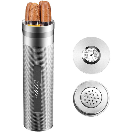 SPIPER Stainless Steel Cigar Humidor, Travel Cigar Case Tube for 3 to 4 cigars, Portable Cigar Case, Cigar Hygrometer, Gift for aficionados, Perfect for going out or short trips.