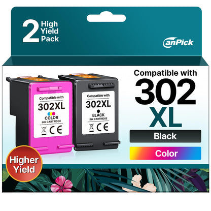 CanPick 302 XL multipack replacement for HP 302 printer cartridges in black and color for HP Envy 4525 4520, OfficeJet 3831 5230 3830 3833, DeskJet 3630 3836. Includes 2-pack.