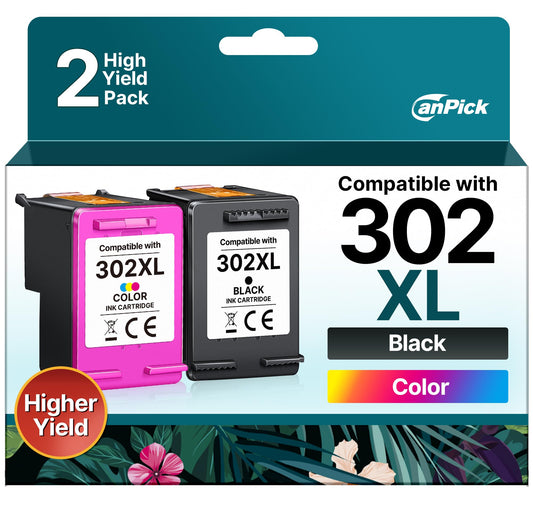 CanPick 302 XL multipack replacement for HP 302 printer cartridges in black and color for HP Envy 4525 4520, OfficeJet 3831 5230 3830 3833, DeskJet 3630 3836. Includes 2-pack.