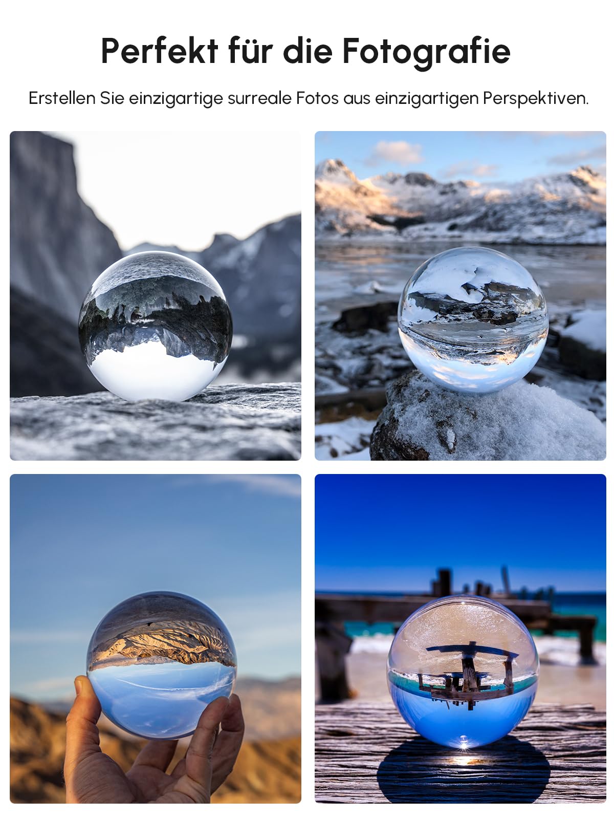 Rollei Lensball 110mm | Glass orb | Crystal ball | Photo sphere with storage bag & microfiber cleaning cloth for glass ball photography.